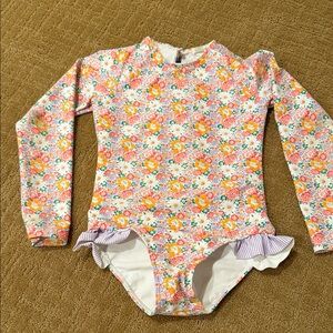 Long-Sleeve Floral One-Piece Swimsuit for Kids - White Floral